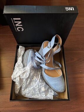 INC International Concepts Light Blue Espadrille Wedge Sandals with Ankle Wrap